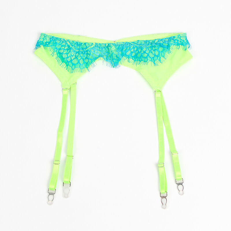 SUBBLIME - 955311 ENSEMBLE SOUTIEN-GORGE AVEC LIGNES DENTELLE ET JARRETELLE VERT ET BLEU S/M SUBBLIME SETS