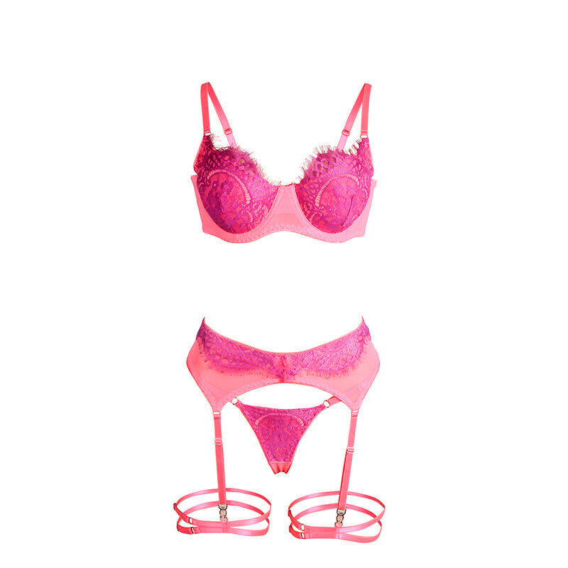 SUBBLIME - 955366 ENSEMBLE SOUTIEN-GORGE AVEC LIGNES DE DENTELLE ET JARRETELLES ROSE ET VIOLET L/XL SUBBLIME SETS