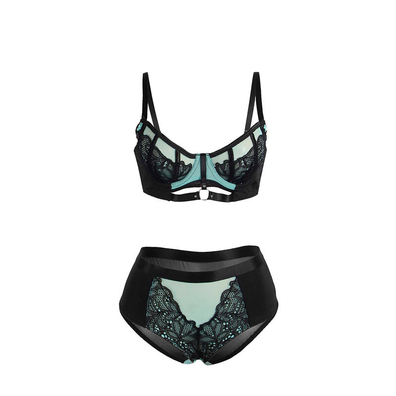 SUBBLIME - 955557 ENSEMBLE SOUTIEN-GORGE EN CUIR VERNI VERT AVEC FERMETURE ÉCLAIR S/M SUBBLIME SETS