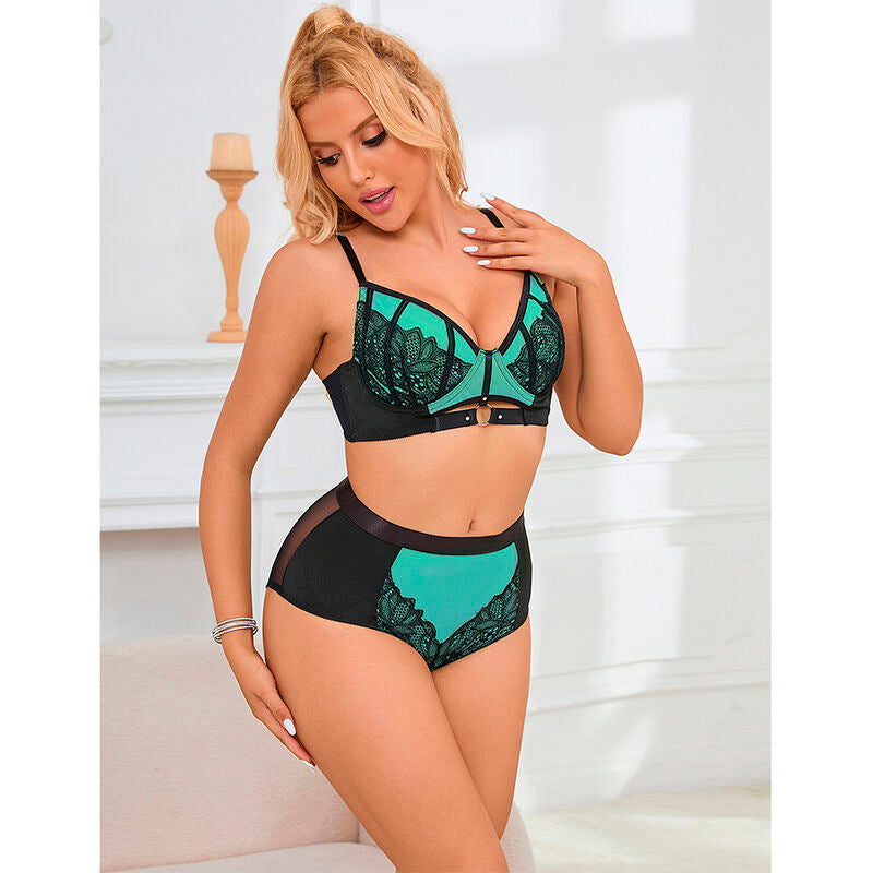 SUBBLIME - 955557 ENSEMBLE SOUTIEN-GORGE EN CUIR VERNI VERT AVEC FERMETURE ÉCLAIR S/M SUBBLIME SETS