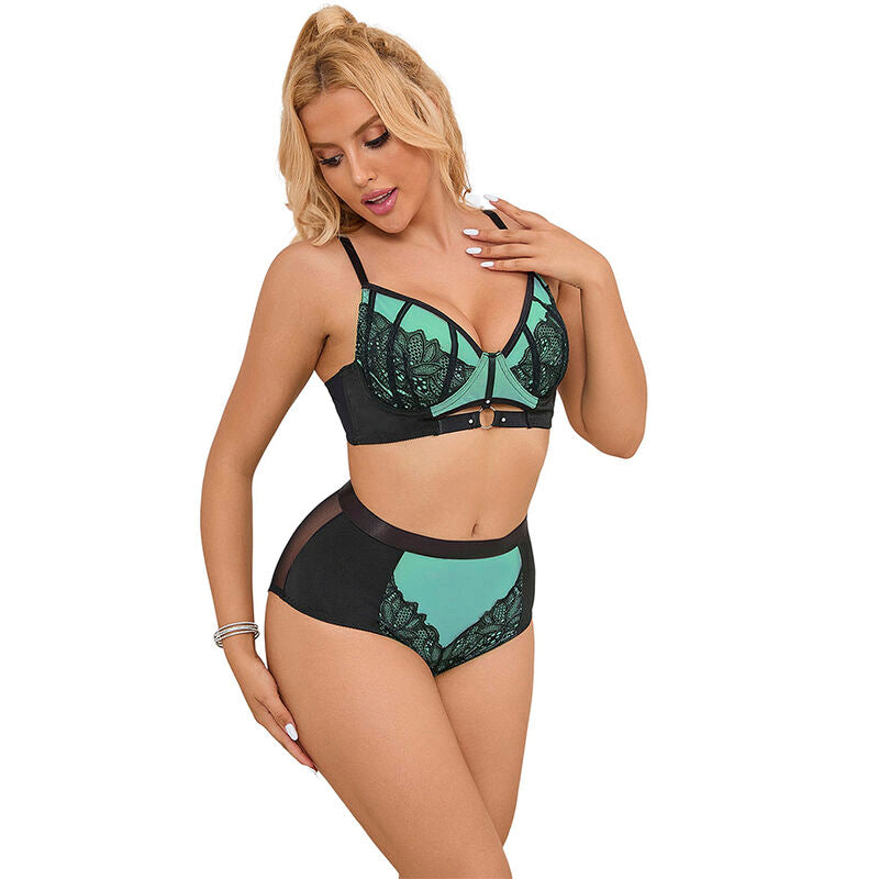 SUBBLIME - 955557 ENSEMBLE SOUTIEN-GORGE EN CUIR VERNI VERT AVEC FERMETURE ÉCLAIR S/M SUBBLIME SETS