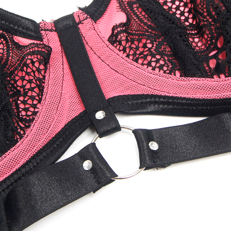 SUBBLIME - 955571 ENSEMBLE SOUTIEN-GORGE EN CUIR VERNI ROSE AVEC FERMETURE ÉCLAIR S/M SUBBLIME SETS