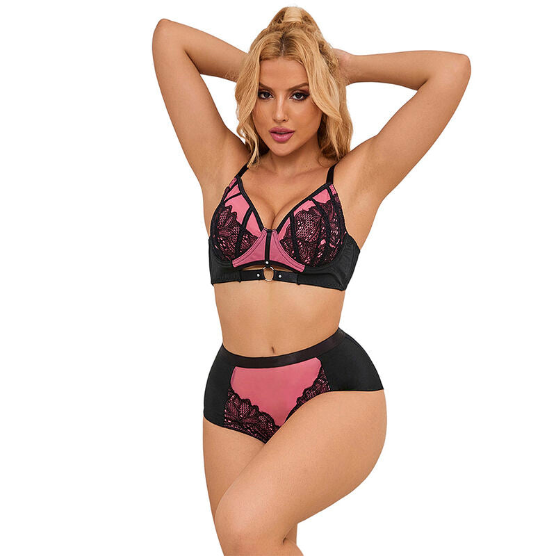 SUBBLIME - 955588 ENSEMBLE SOUTIEN-GORGE EN CUIR VERNI ROSE AVEC FERMETURE ÉCLAIR L/XL SUBBLIME SETS