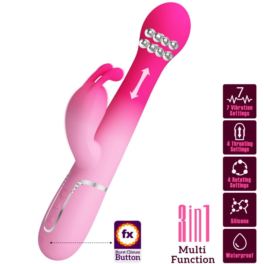 PRETTY LOVE - VIBRATEUR LAPIN MULTIFONCTION 3 EN 1 DEJON ROSE PRETTY LOVE