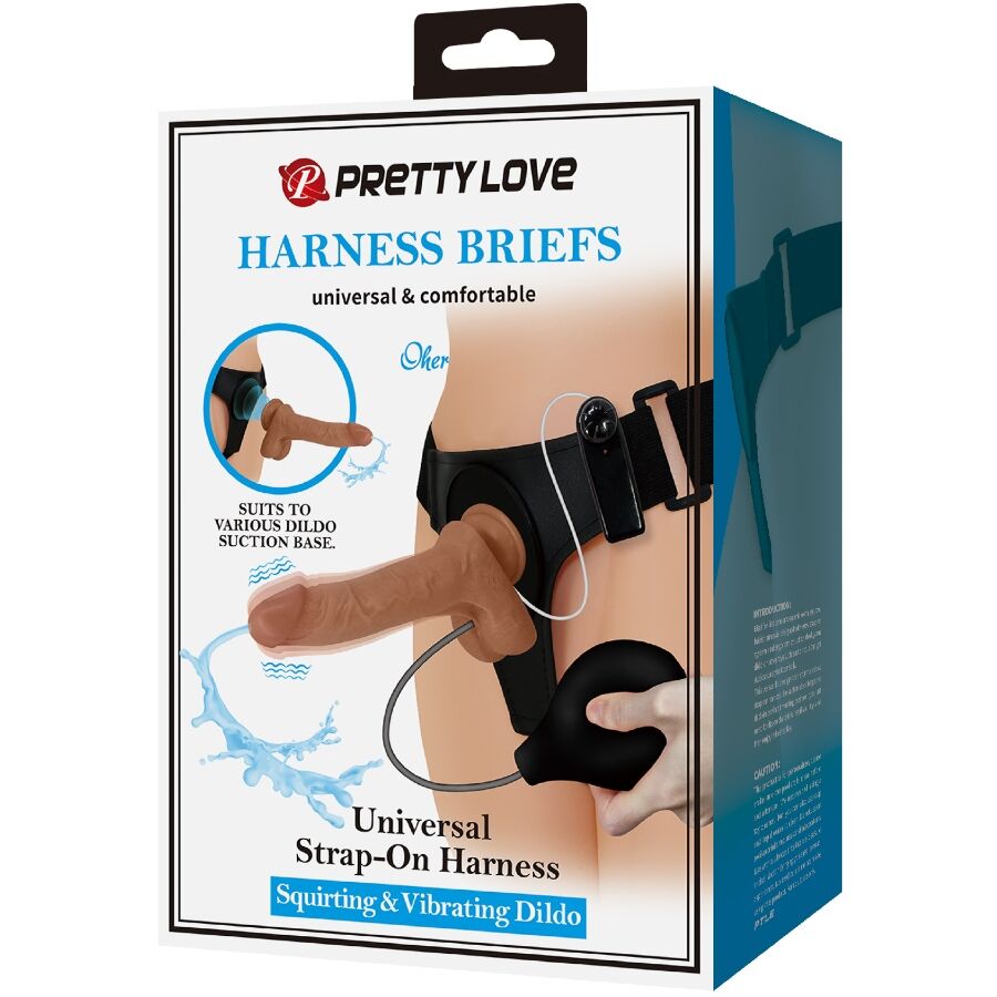 PRETTY LOVE - SLIP HARNAIS UNIVERSEL AVEC GODE VIBRANT ET SQUIRTING 15,5 CM MULATO PRETTY LOVE