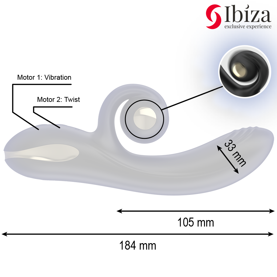 IBIZA - VIBRATEUR TWISTER AVEC STIMULATEUR DE COURBES ET VIBRO-ROTATION IBIZA TECHNOLOGY