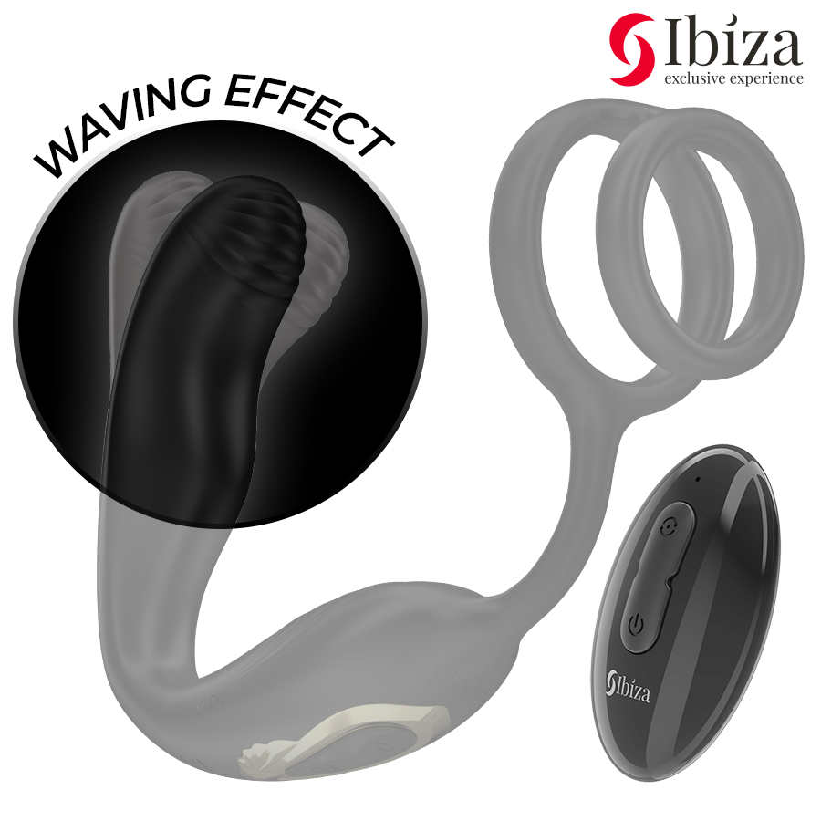 IBIZA - Plug anal rotatif télécommandé WIGGLE avec vibrations périnéales et anneaux rehaussant le pénis IBIZA TECHNOLOGY