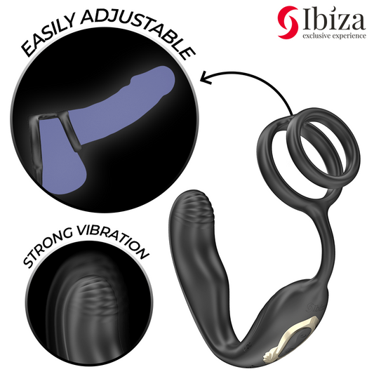 IBIZA - Plug anal rotatif télécommandé WIGGLE avec vibrations périnéales et anneaux rehaussant le pénis IBIZA TECHNOLOGY