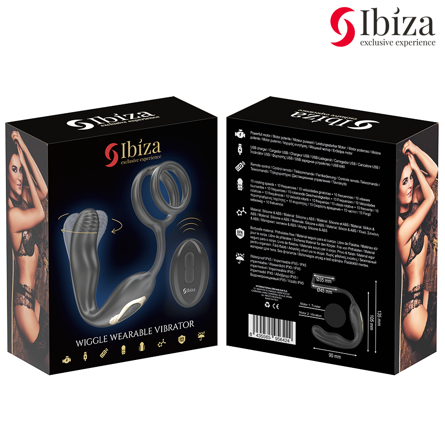 IBIZA - Plug anal rotatif télécommandé WIGGLE avec vibrations périnéales et anneaux rehaussant le pénis IBIZA TECHNOLOGY