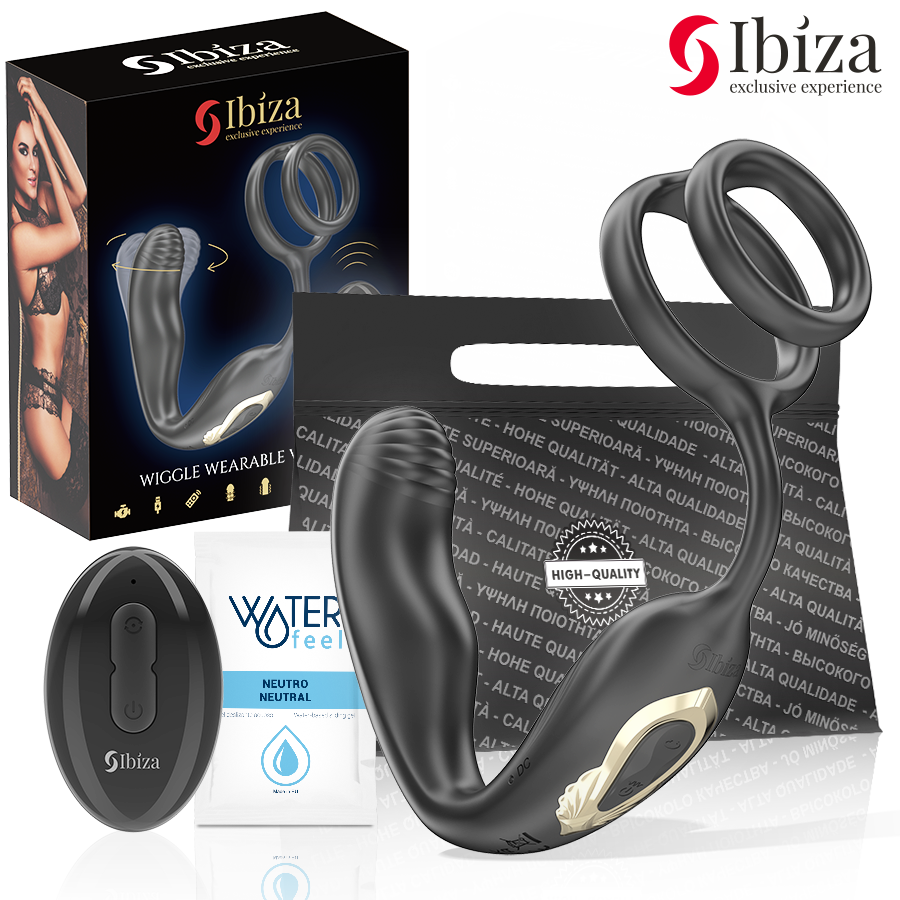 IBIZA - Plug anal rotatif télécommandé WIGGLE avec vibrations périnéales et anneaux rehaussant le pénis IBIZA TECHNOLOGY
