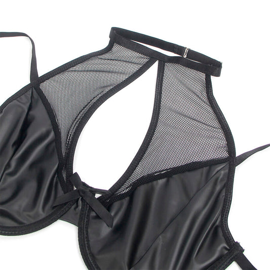 SUBBLIME - 957582 ENSEMBLE SOUTIEN-GORGE ET JUPE EN CUIR NOIR S/M SUBBLIME SETS