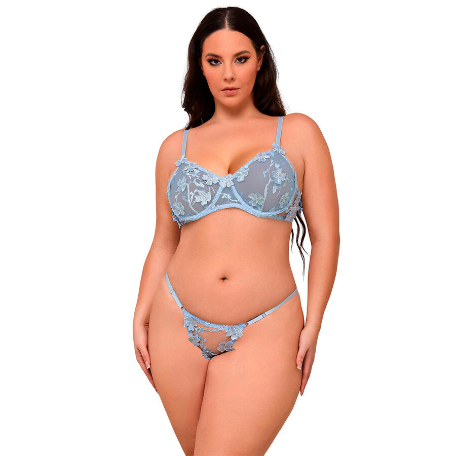 SUBBLIME - 957629 ENSEMBLE SOUTIEN-GORGE ET CULOTTE BRODÉS DE FLEURS BLEU CIEL S/M SUBBLIME SETS