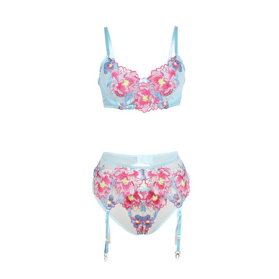 SUBBLIME - 957643 ENSEMBLE SOUTIEN-GORGE ET PORTE-JARRETELLES BRODÉ FLEURS ROSE S/M SUBBLIME SETS