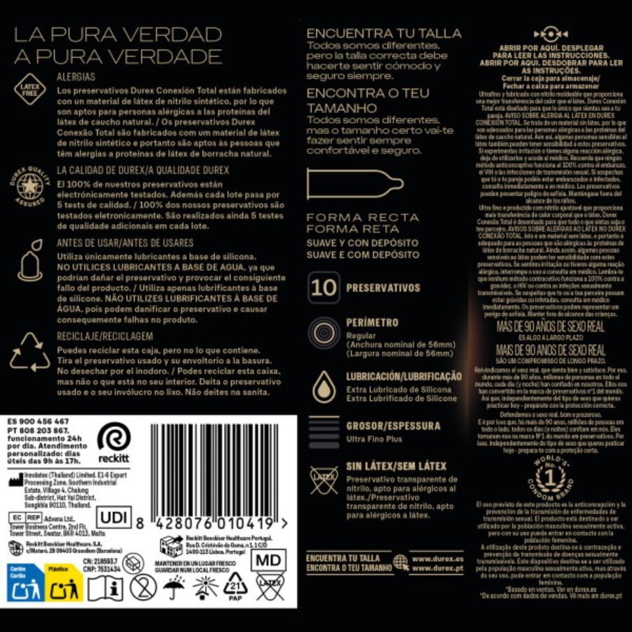 DUREX - CONNEXION TOTALE ULTRA FINE PLUS SANS LATEX 10 UNITÉS DUREX CONDOMS
