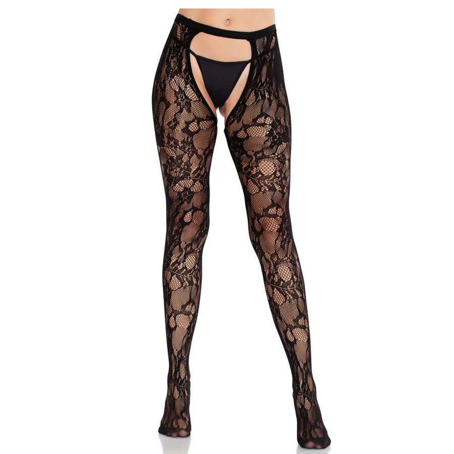 LEG AVENUE - BAS EN DENTELLE ROSE AVEC DOS OUVERT NOIR LEG AVENUE HOSIERY