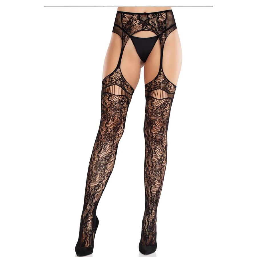 LEG AVENUE - BAS EN DENTELLE AVEC JARRETELLES NOIR LEG AVENUE HOSIERY