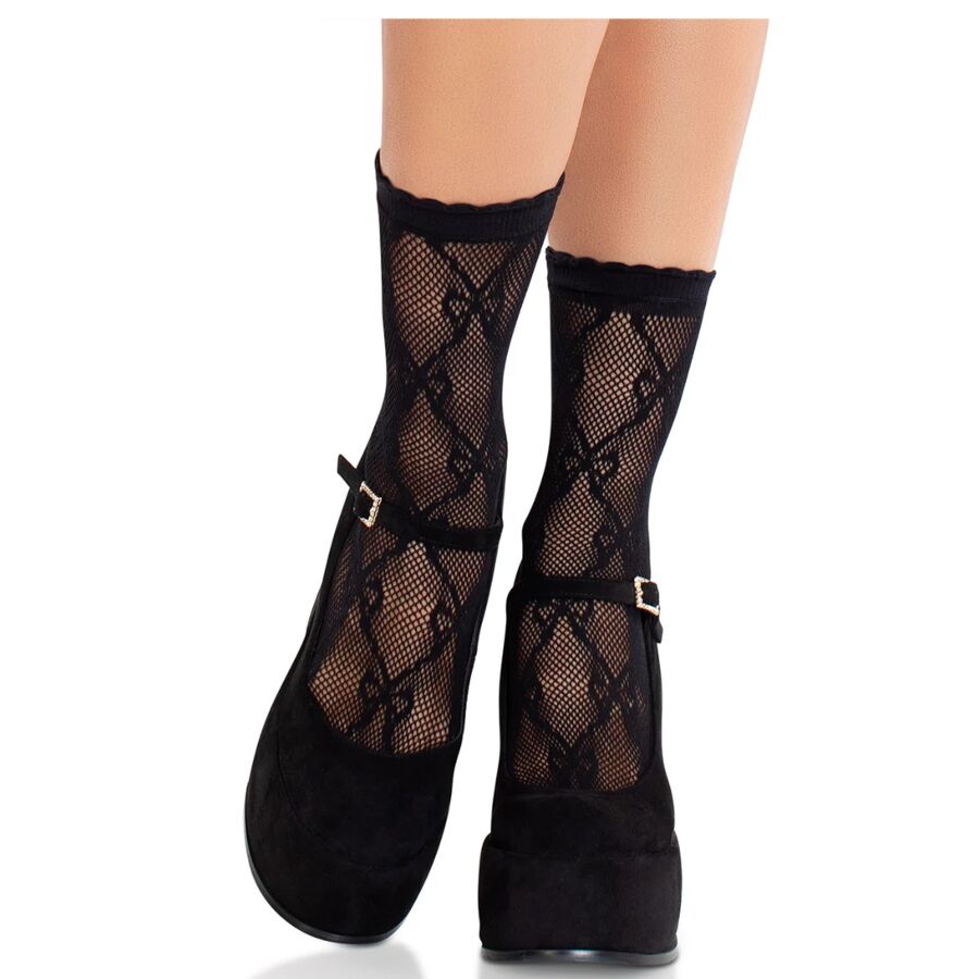 LEG AVENUE - CHAUSSETTES NOIRES EN DENTELLE AVEC NŒUD LEG AVENUE HOSIERY