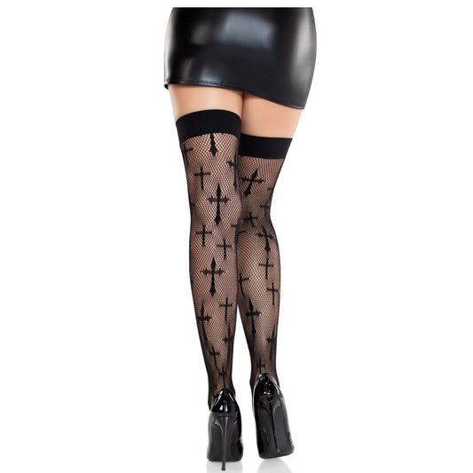 LEG AVENUE - BAS EN DENTELLE WORSHIP ME NOIRS LEG AVENUE HOSIERY