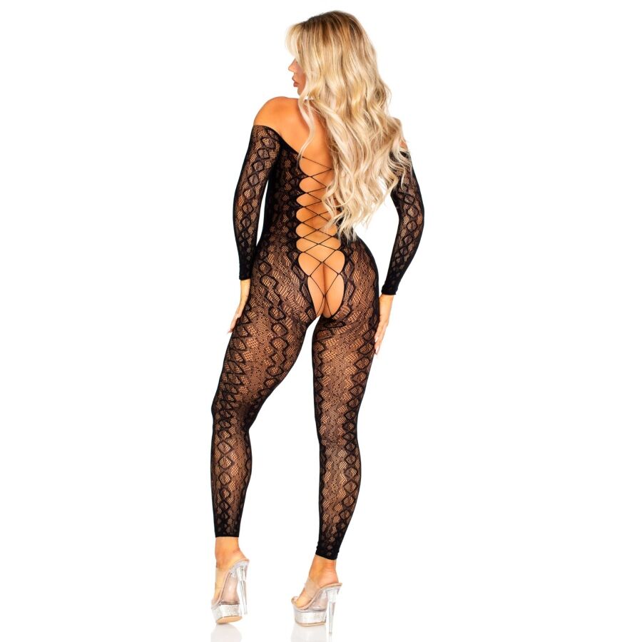 LEG AVENUE - BODYSTOCKING SANS FOURCHE EN DENTELLE SERPENT EXOTIQUE NOIRE LEG AVENUE BODYSTOCKINGS