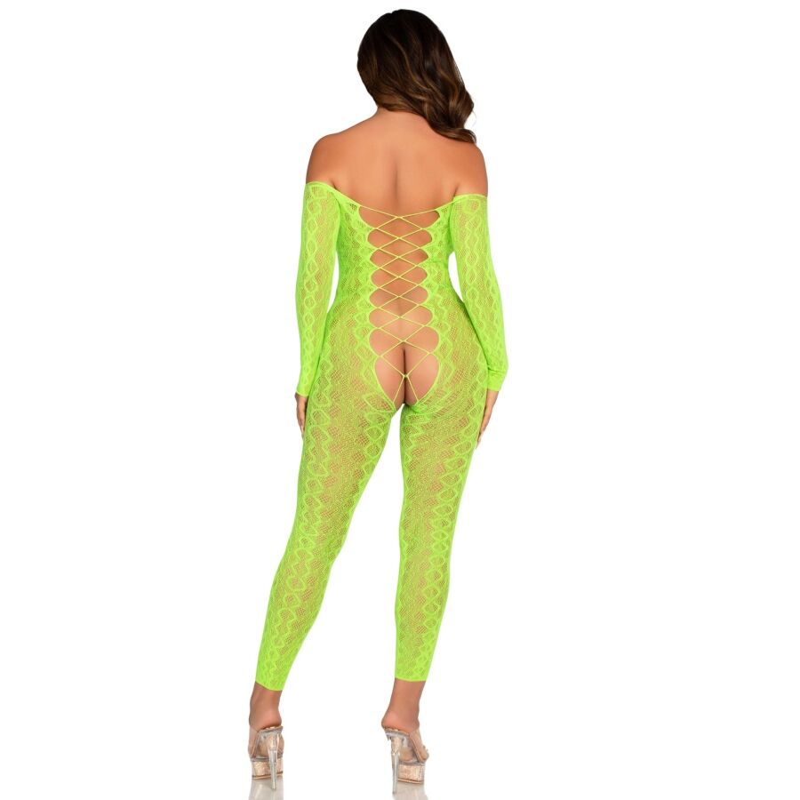 LEG AVENUE - BODYSTOCKING SANS FOURCHE EN DENTELLE SERPENT EXOTIQUE VERT FLUO LEG AVENUE BODYSTOCKINGS