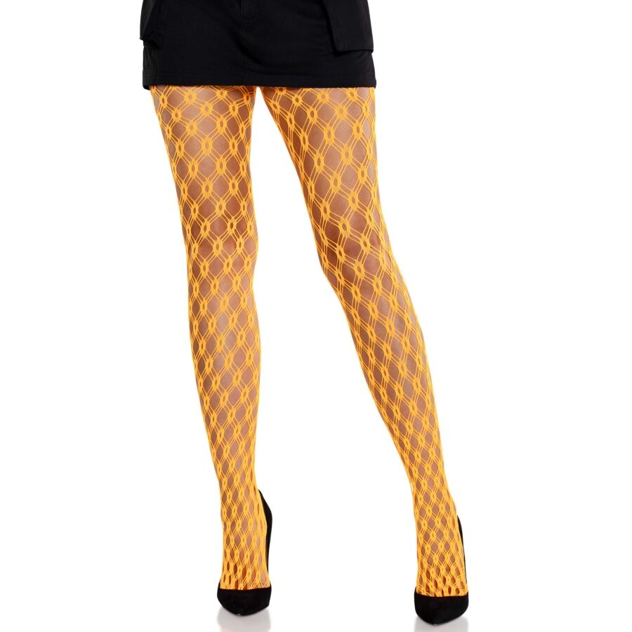 LEG AVENUE - COLLANTS EN DENTELLE AVEC ŒILLETS ORANGE FLUO LEG AVENUE HOSIERY