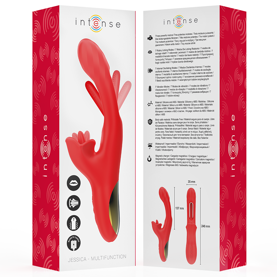 INTENSE - JESSICA VIBRATEUR MULTIFONCTION STIMULATION CLITORIS 24,8 CM ROUGE INTENSE FUN