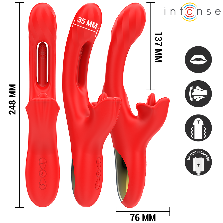 INTENSE - JESSICA VIBRATEUR MULTIFONCTION STIMULATION CLITORIS 24,8 CM ROUGE INTENSE FUN
