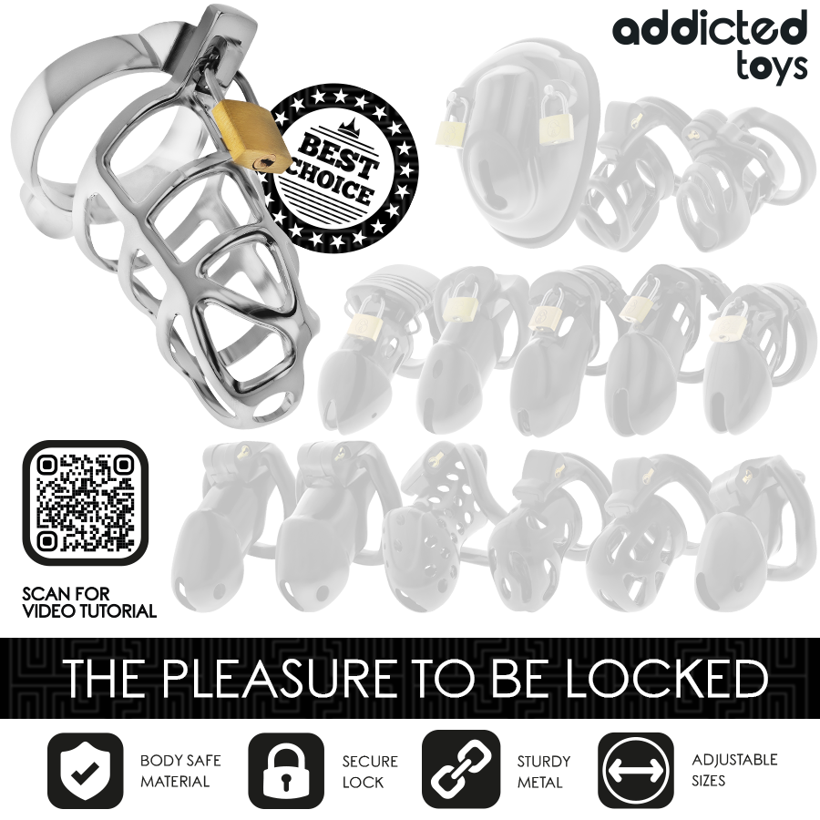 ADDICTED TOYS LOCKED - CAGE À PÉNIS EN MÉTAL AVEC VERROU ARGENT TAILLE M ADDICTED TOYS LOCKED