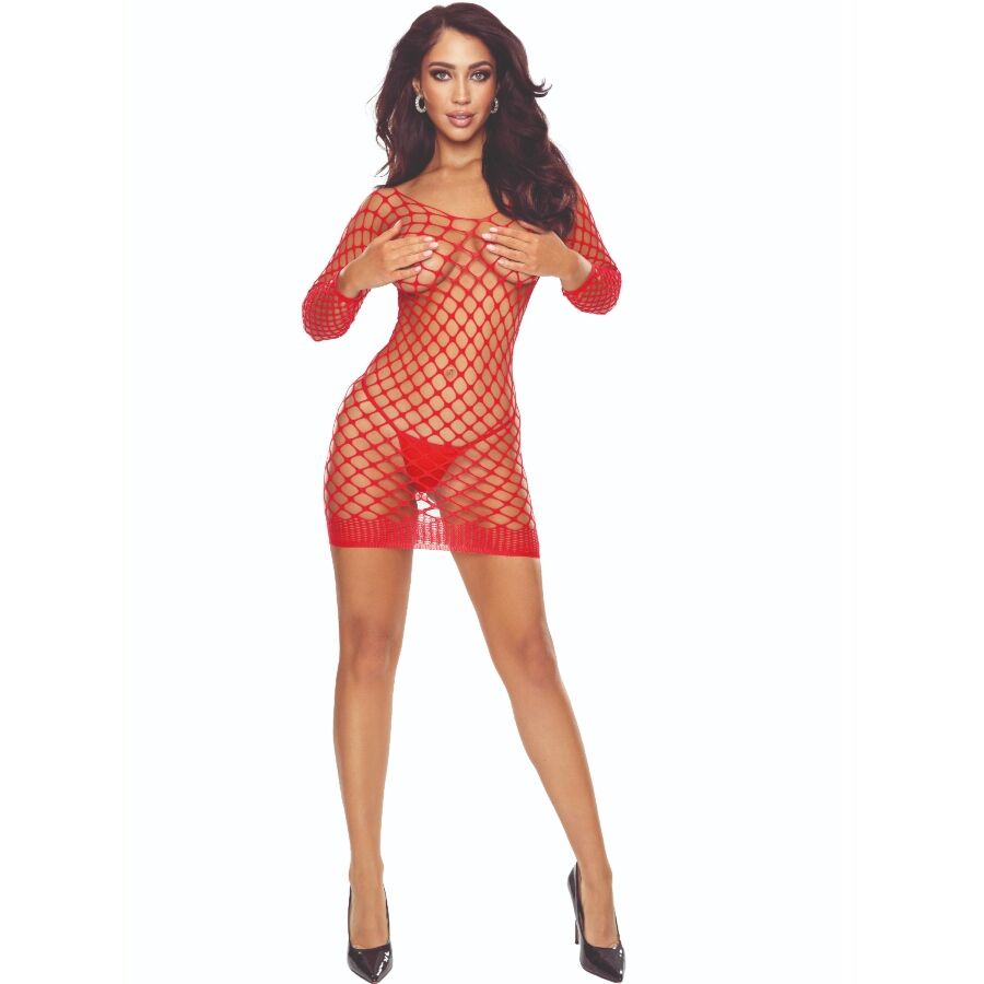 PASSION - BS108 BODYSTOCKING GRID ROUGE PASSION WOMAN BODYSTOCKINGS