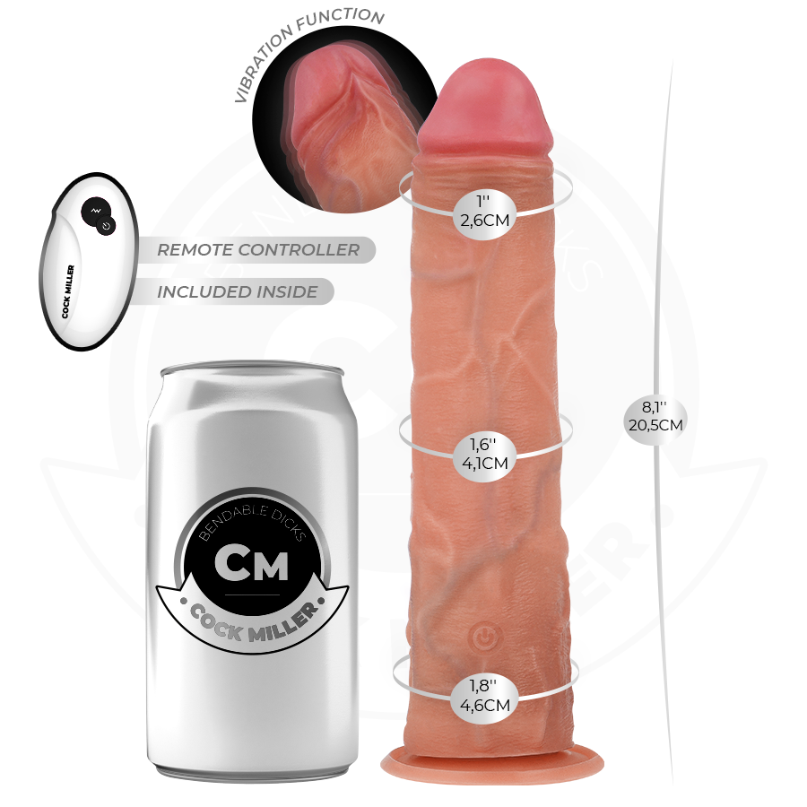 COCK MILLER - GODE RÉALISTE AVEC VENTOUSE ET TÉLÉCOMMANDE VIBRATIONS 20,5 CM COCK MILLER