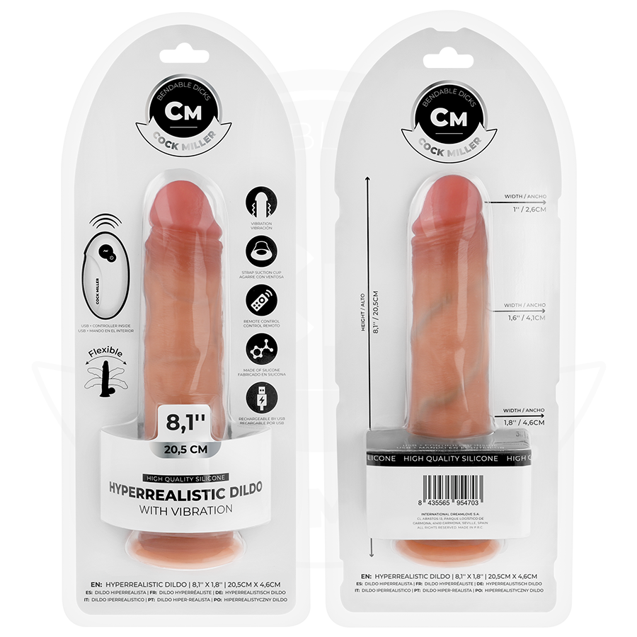 COCK MILLER - GODE RÉALISTE AVEC VENTOUSE ET TÉLÉCOMMANDE VIBRATIONS 20,5 CM COCK MILLER