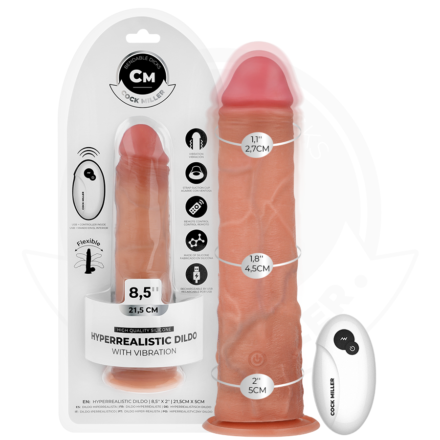 COCK MILLER - GODE RÉALISTE À VENTOUSE ET VIBRATION AVEC TÉLÉCOMMANDE 21,5 CM COCK MILLER