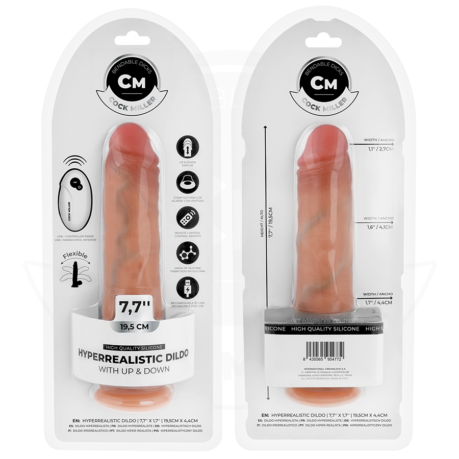 COCK MILLER - GODE HYPER-RÉALISTE À VENTOUSE ET À POUSSÉE AVEC TÉLÉCOMMANDE 19,5 CM COCK MILLER
