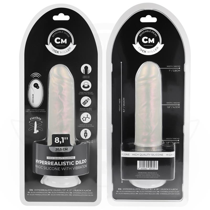 COCK MILLER - GODE AVEC VENTOUSE, LUMIÈRES ET VIBRATIONS AVEC TÉLÉCOMMANDE BLANC 20,5 CM COCK MILLER