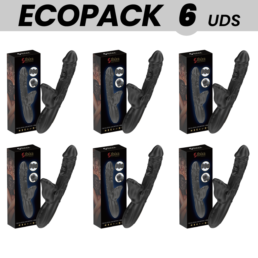 ECOPACKS 6 UNITÉS - VIBRATEUR ET STIMULATEUR DE CLITORIS IBIZA AVEC EFFET DE MORSURE ET DE ROTATION IBIZA TECHNOLOGY