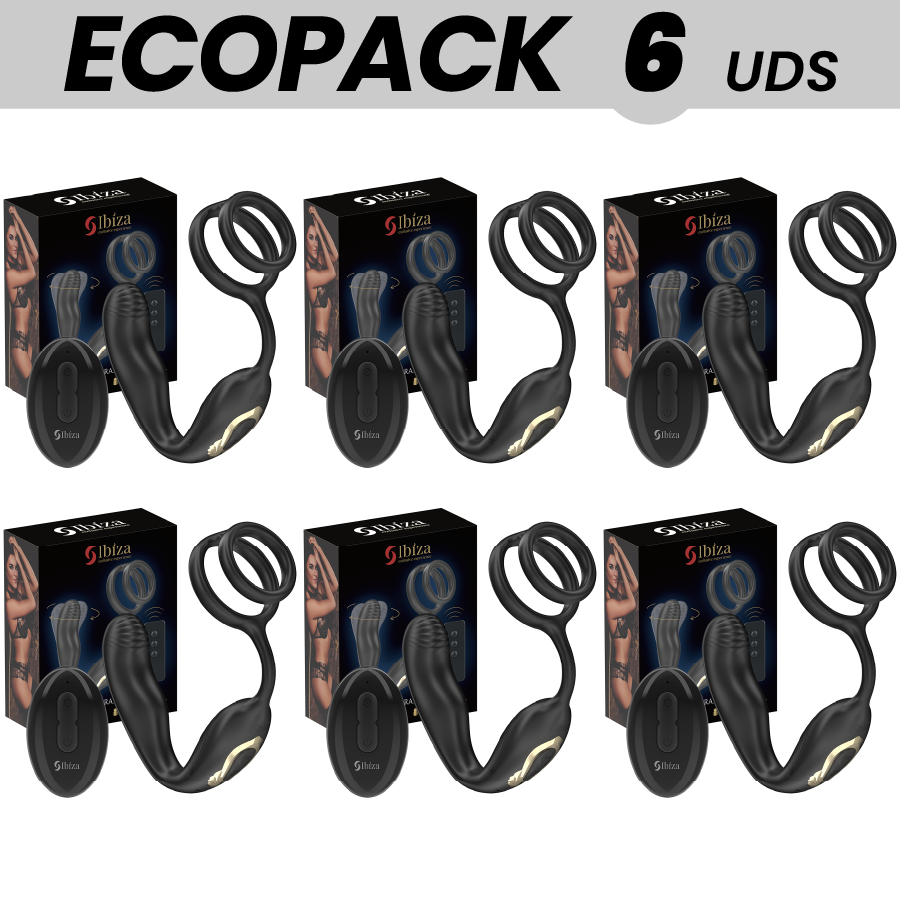 ECOPACKS 6 UNITÉS - IBIZA WIGGLE PLUG ANAL ROTATIF TÉLÉCOMMANDÉ AVEC VIBRATION PÉRINÉALE ET ANNEAUX AMÉLIORANT LE PÉNIS IBIZA TECHNOLOGY
