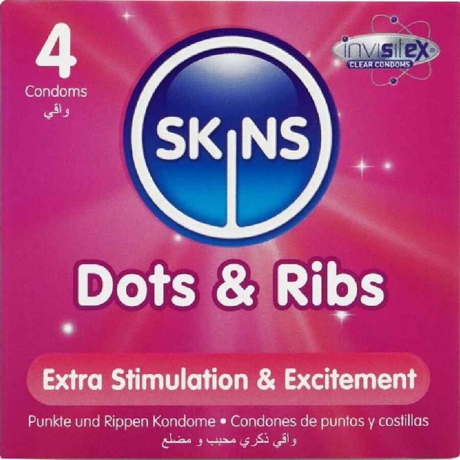 SKINS - PACK DE 4 PRÉSERVATIFS PREMIUM DOTS & RIBS SKINS