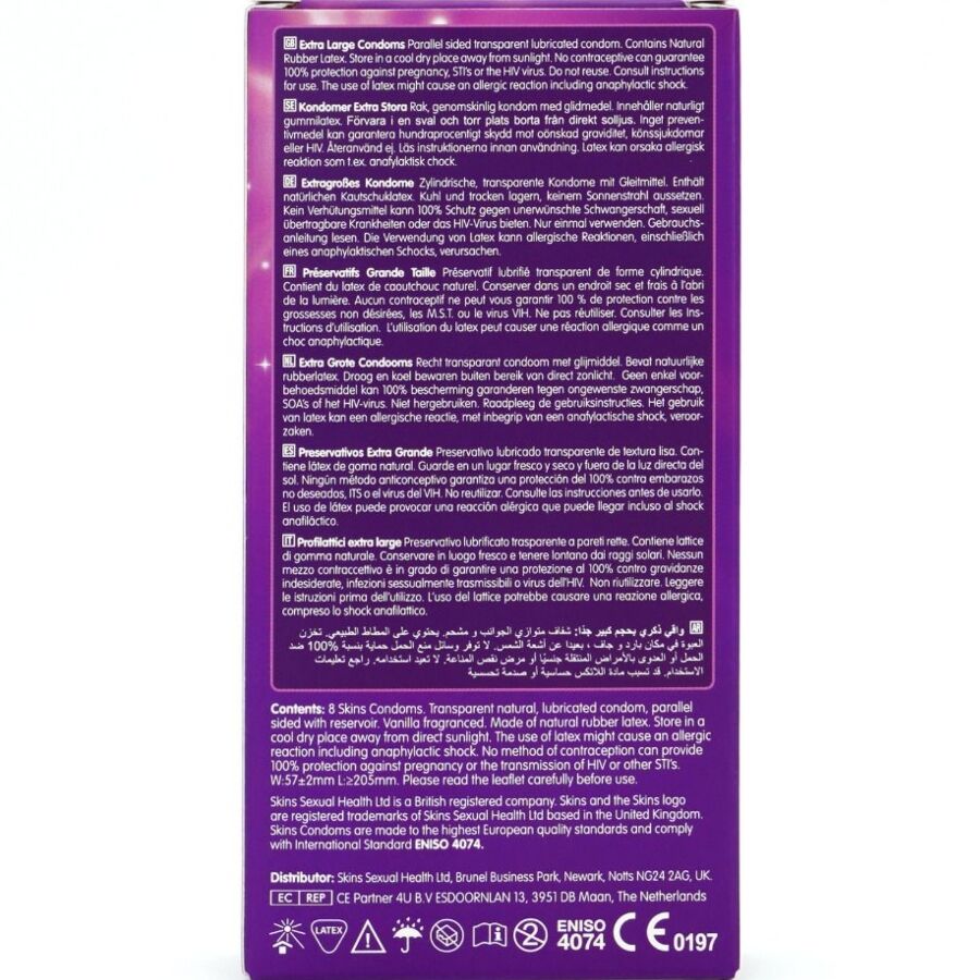 SKINS - PACK DE 8 PRÉSERVATIFS EXTRA LARGES PREMIUM SKINS