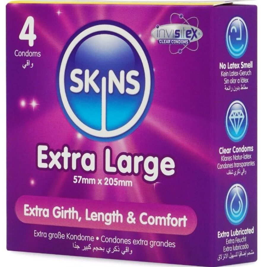 SKINS - PACK DE 4 PRÉSERVATIFS EXTRA LARGES PREMIUM SKINS