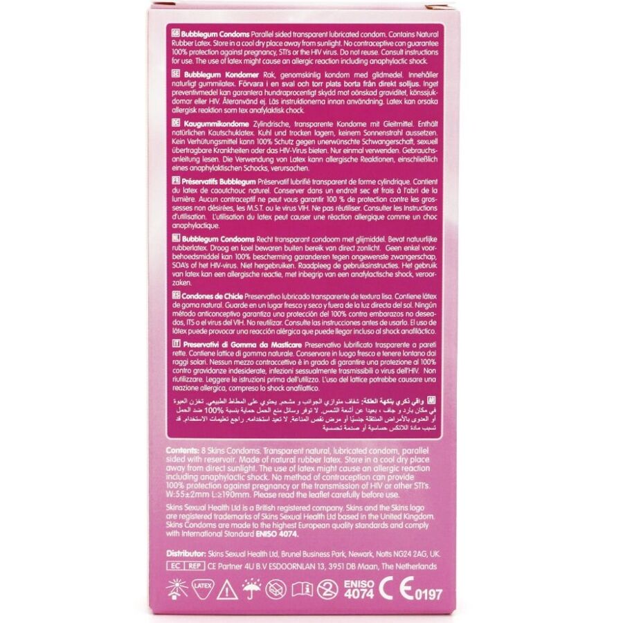 SKINS - PACK DE 8 PRÉSERVATIFS PREMIUM BUBBLEGUM SKINS