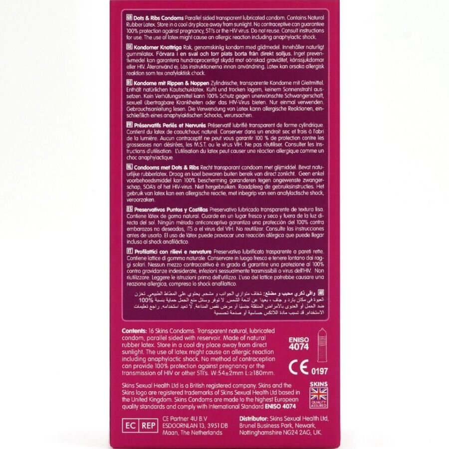 SKINS - PACK DE 16 PRÉSERVATIFS PREMIUM DOTS & RIBS SKINS