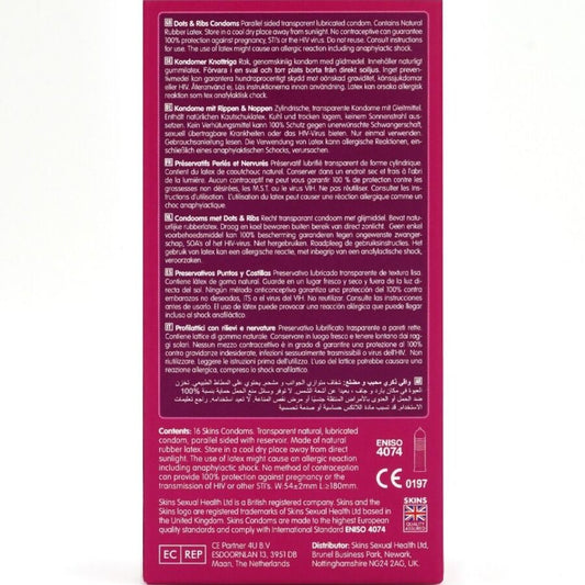 SKINS - PACK DE 16 PRÉSERVATIFS PREMIUM DOTS & RIBS SKINS