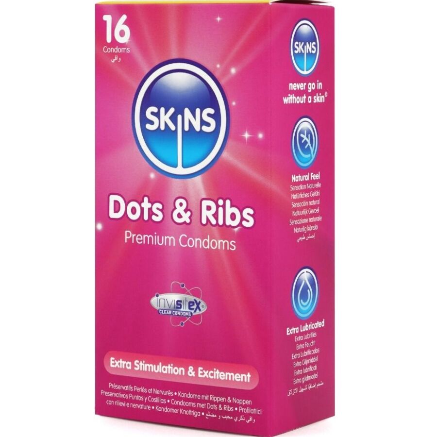 SKINS - PACK DE 16 PRÉSERVATIFS PREMIUM DOTS & RIBS SKINS