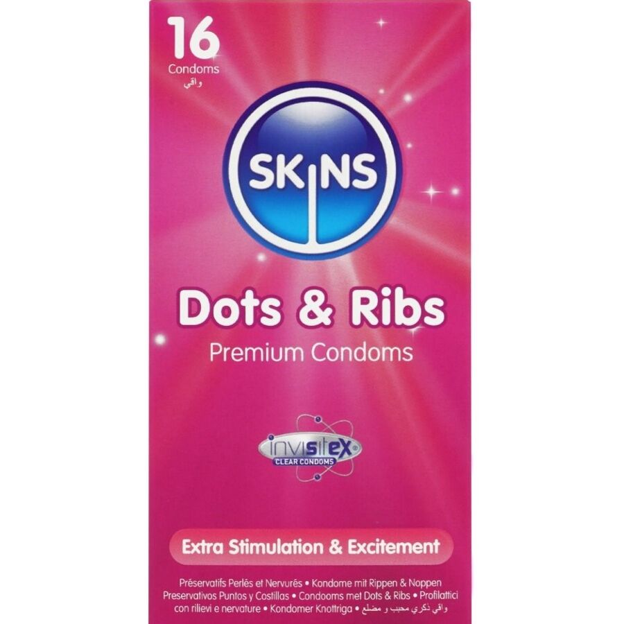 SKINS - PACK DE 16 PRÉSERVATIFS PREMIUM DOTS & RIBS SKINS