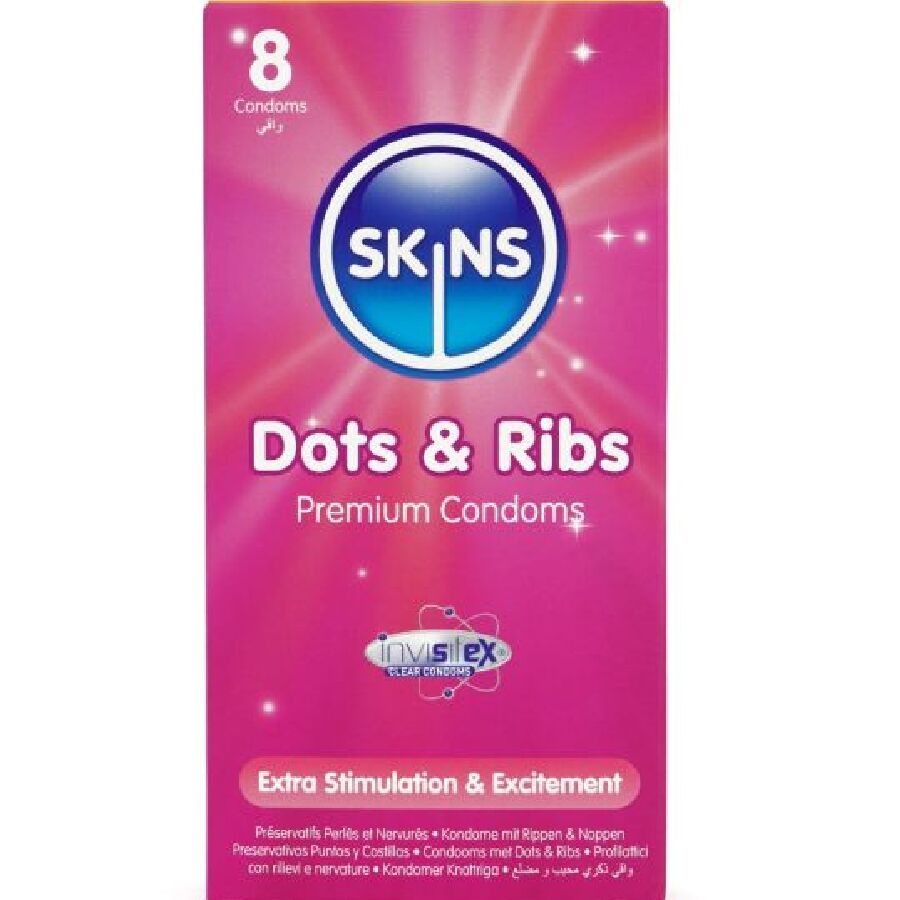 SKINS - PACK DE 8 PRÉSERVATIFS PREMIUM DOTS & RIBS SKINS