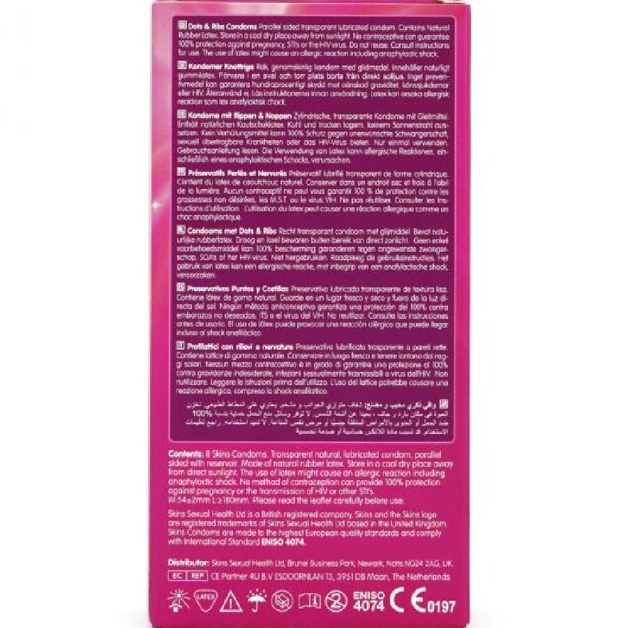 SKINS - PACK DE 8 PRÉSERVATIFS PREMIUM DOTS & RIBS SKINS