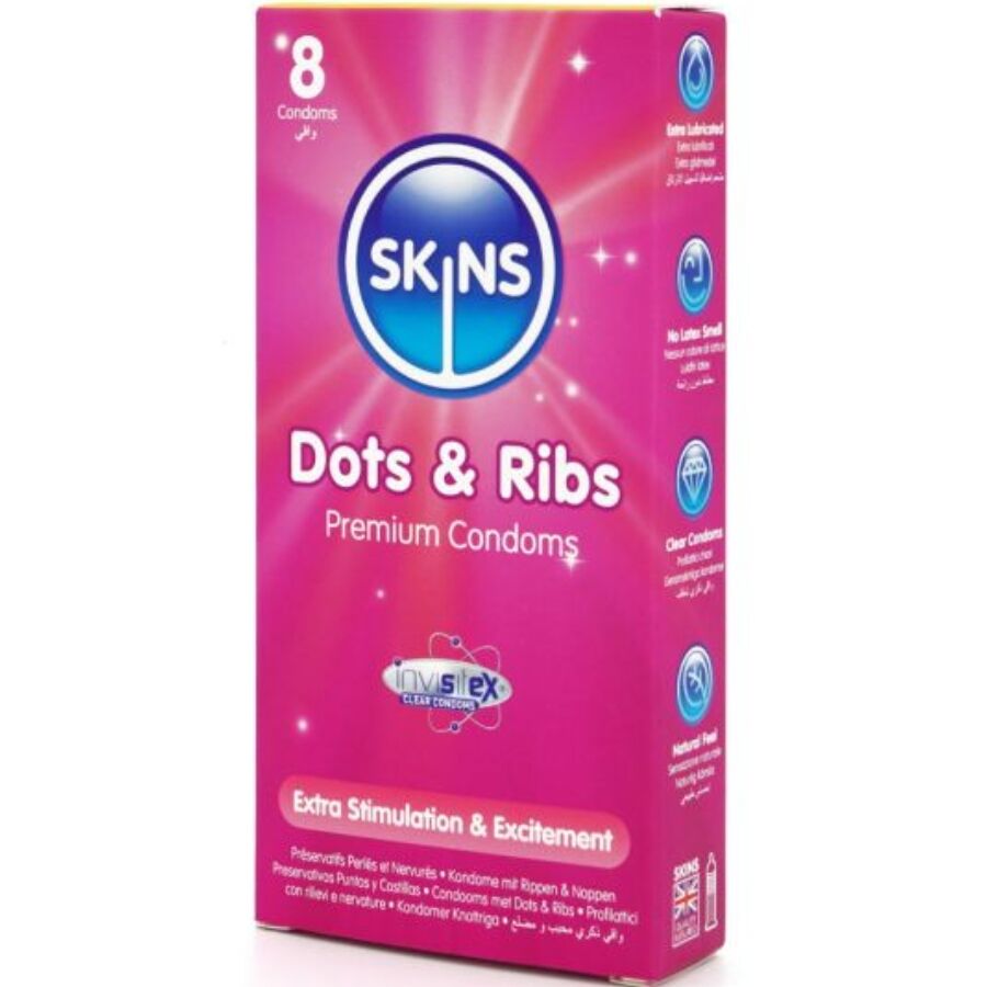 SKINS - PACK DE 8 PRÉSERVATIFS PREMIUM DOTS & RIBS SKINS