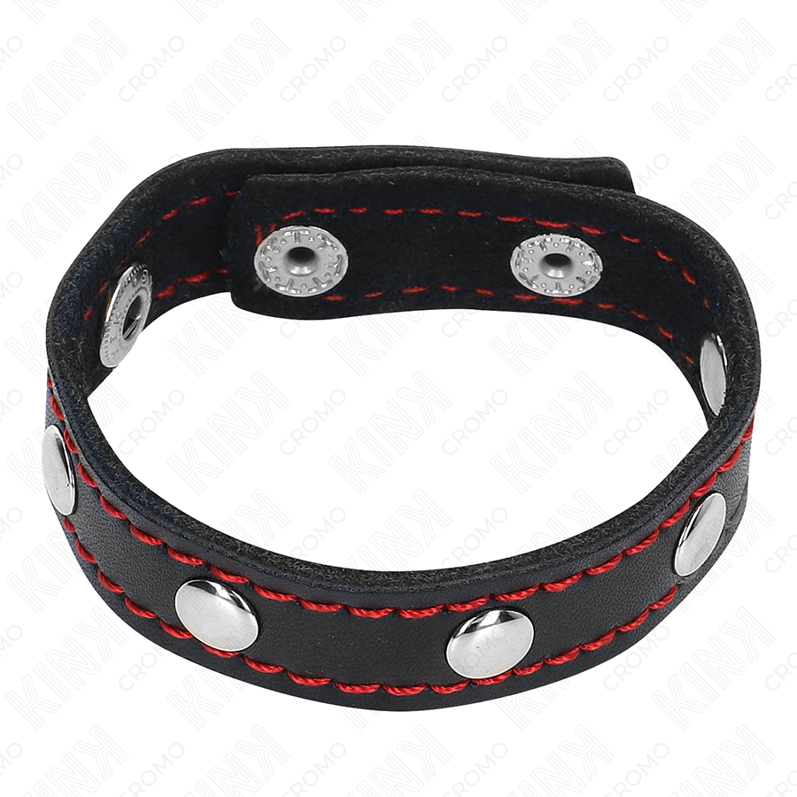 KINK - ANNEAU PÉNIS EN CUIR AVEC FERMETURE À PRESSION DOUBLURE ROUGE 21 X 1,5 CM KINK RING POWER