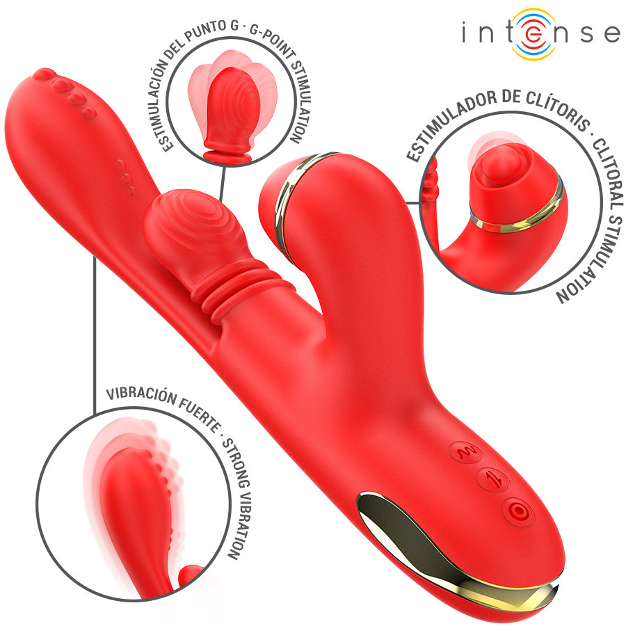 INTENSE - STIMULATEUR DE CLITORIS MULTIFONCTION KATY 4 TÊTES INTERCHANGEABLES ROUGE INTENSE FUN