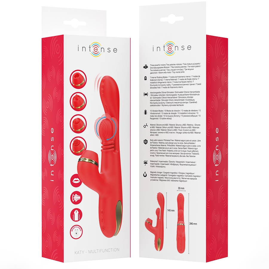 INTENSE - STIMULATEUR DE CLITORIS MULTIFONCTION KATY 4 TÊTES INTERCHANGEABLES ROUGE INTENSE FUN
